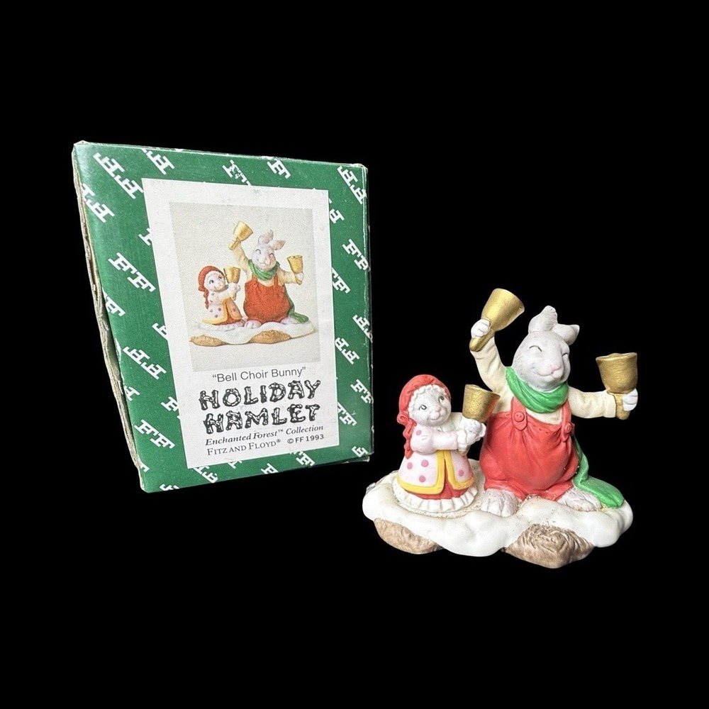 Fitz & Floyd Holiday Hamlet Enchanted‎ Forest Bell Choir Bunny Figurine 1993
